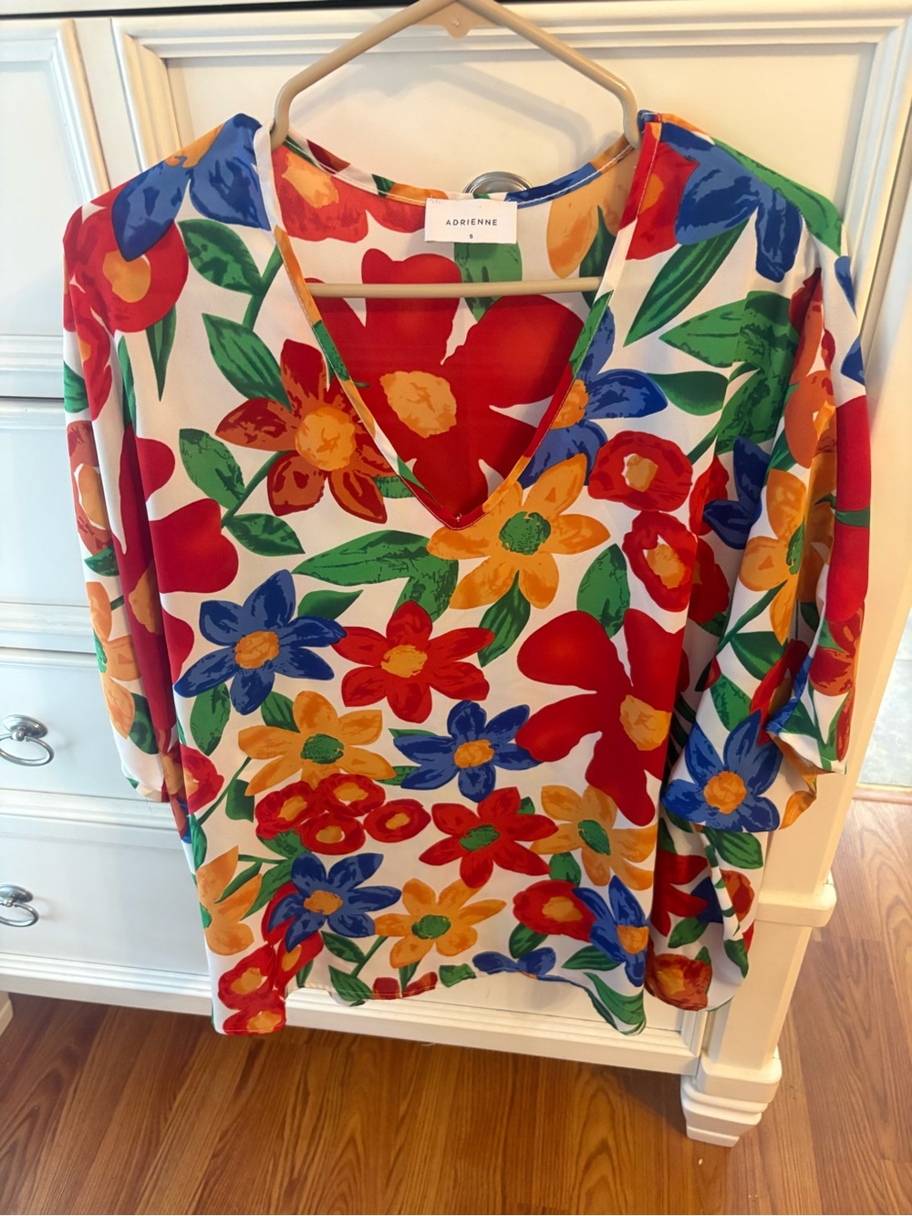 Adrienne Bright Floral V-Neck Tunic - Red, Blue, Green, Yellow